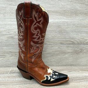 Justin Women 13" Saddle Torino Triple Inlay Western Boots Wingtip Snip Toe 7.5 B